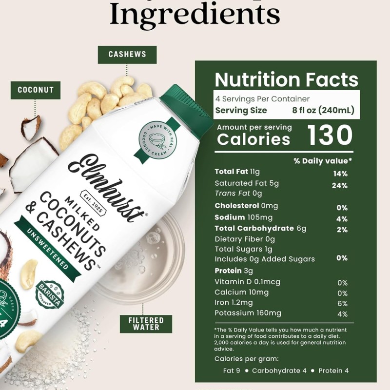 Elmhurst 1925 Unsweetened Coconut & Cashew Milk