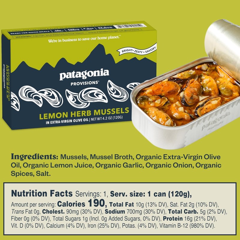Patagonia Provisions  Lemon Herb Mussels in Extra Virgin Olive Oil