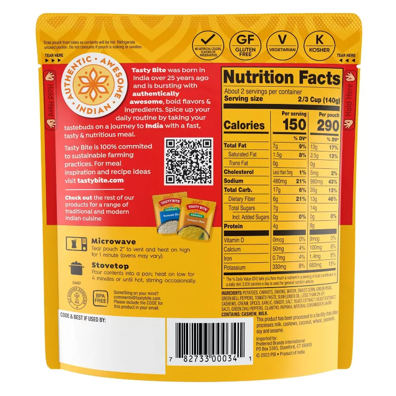 Tasty Bite Gluten Free Vegetable Tikka Masala