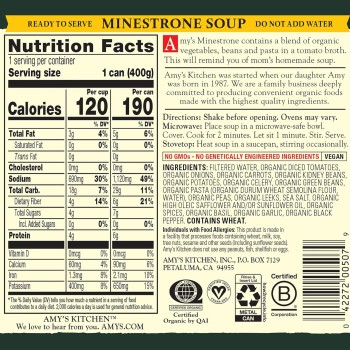 Amy's Organic Soup Low Fat Minestrone