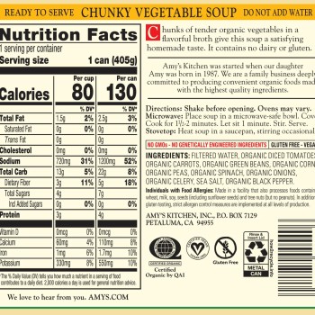 Amy'S  Organic Fat Free Chunky Vegetable Soup, 14.3-OZ
