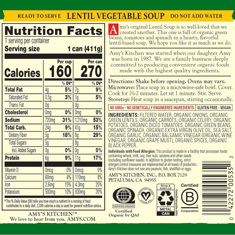 Amy’s Organic Lentil Vegetable Soup