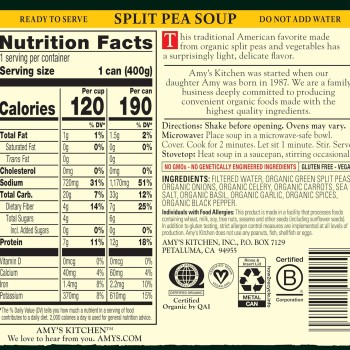 Amy’s Soup Vegan Split Pea Soup Made With Organic Split Peas and Vegetables