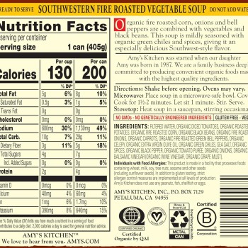 Amy’s Soup Vegan Fire Roasted Southwestern Vegetable Soup With Organic Black Beans