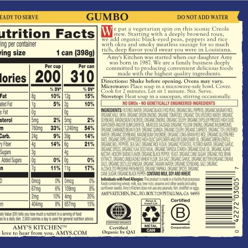 Amy’s Soup Black-Eyed Pea & Kale Gumbo