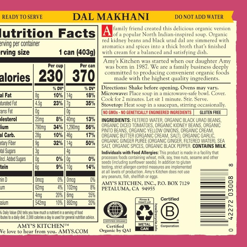 Amy’s Soup Organic Dal Makhani Soup