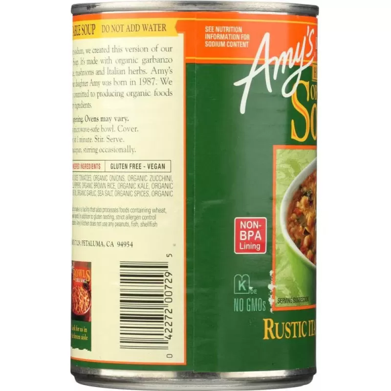 Amy's Organic Hearty Soup Rustic Italian Vegetable Reduce Sodium Amy's Organic Hearty Soup Rustic Italian Vegetable Reduce Sodium