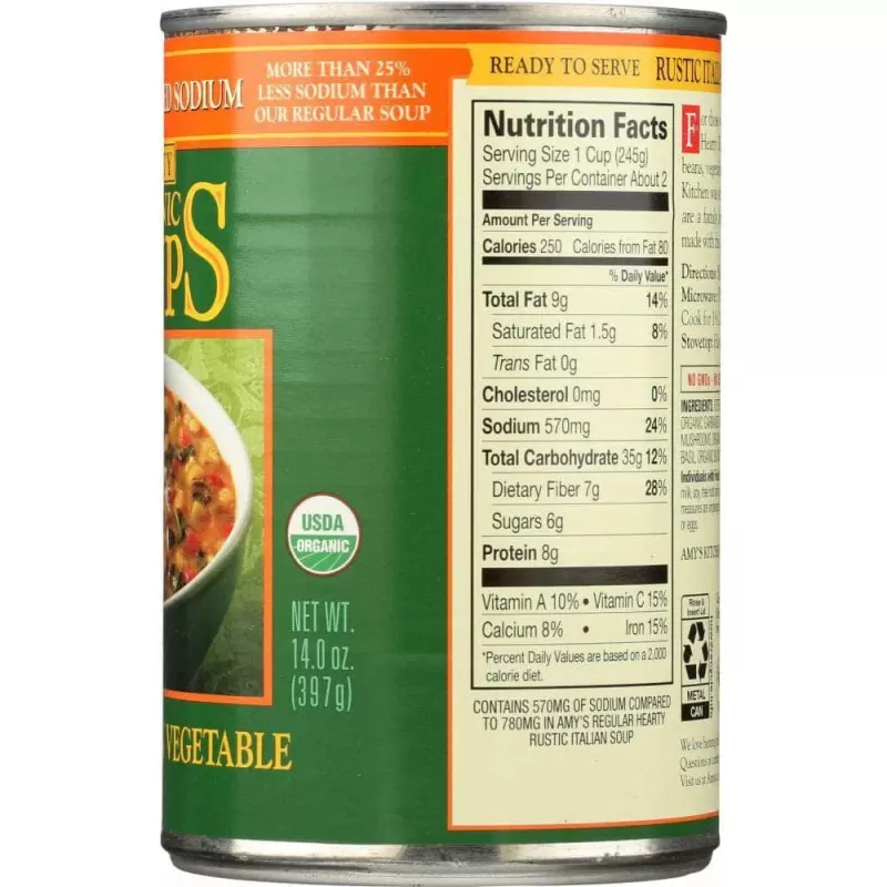 Amy's Organic Hearty Soup Rustic Italian Vegetable Reduce Sodium Amy's Organic Hearty Soup Rustic Italian Vegetable Reduce Sodium
